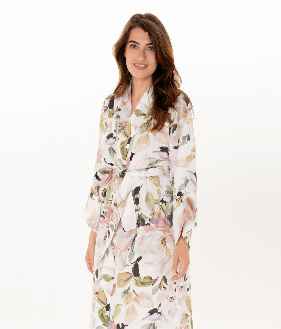 Satino chalatas kimono Harmony (marga), 3 nuotrauka