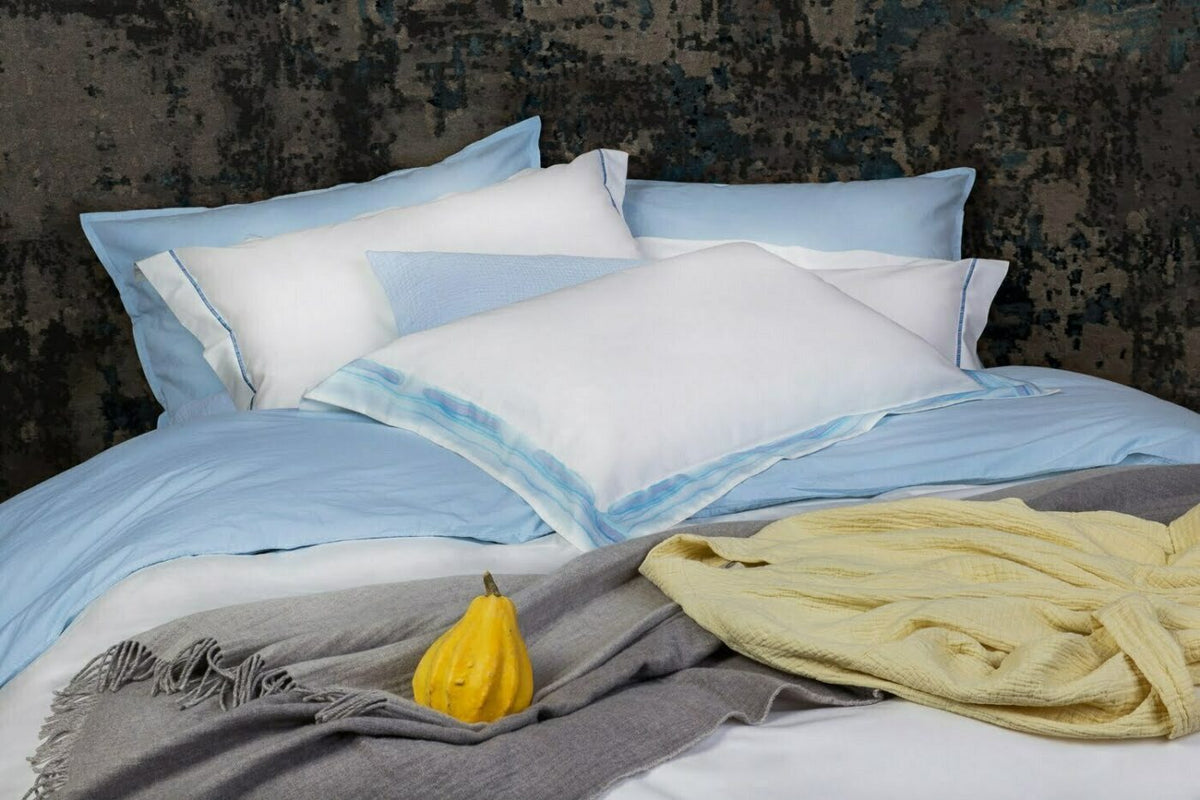 Satino patalynės komplektas Frame Aqua Blue (balta, melsva), 2 nuotrauka