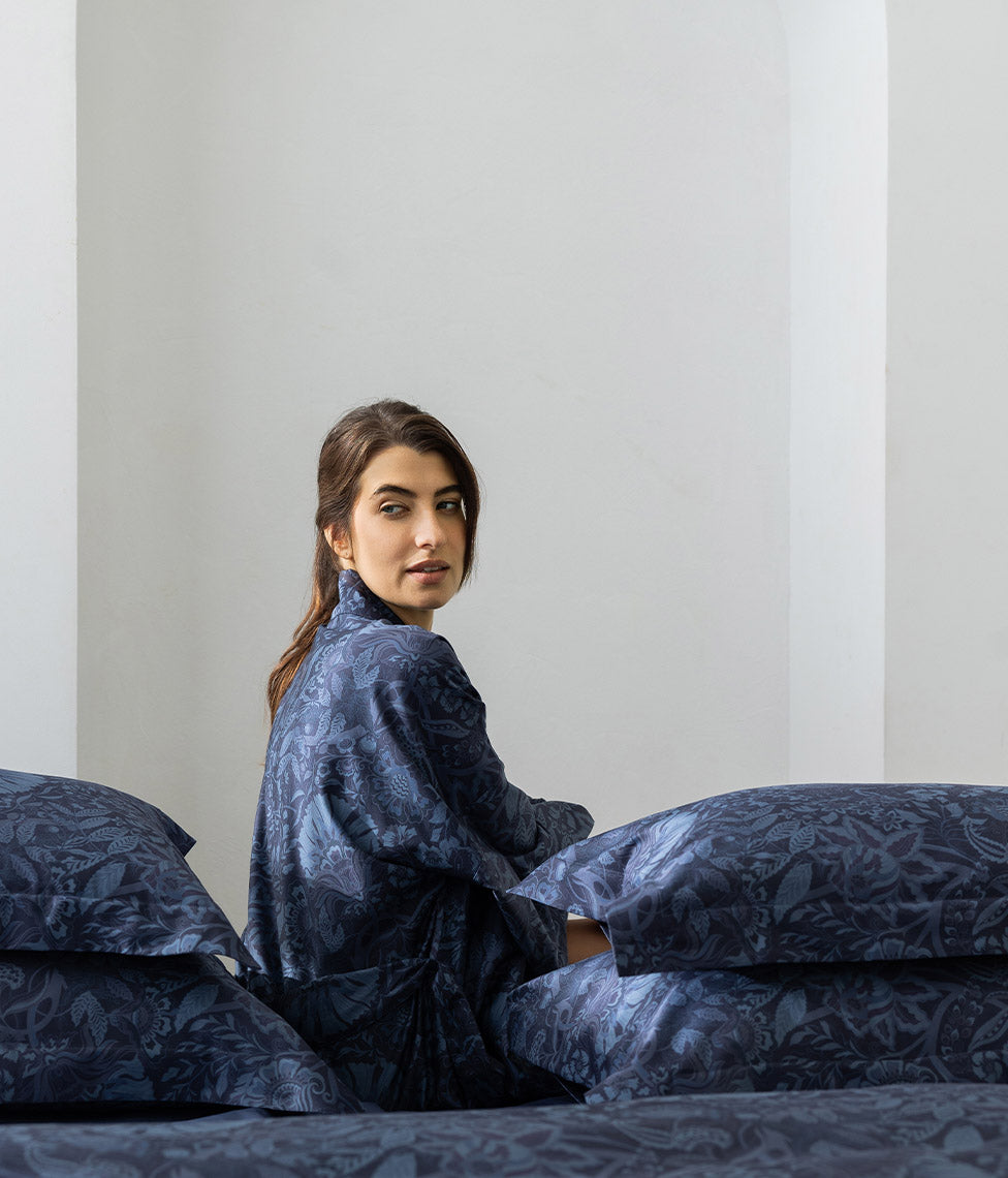 Satino patalynės komplektas Boho Indigo (marga), 4 nuotrauka