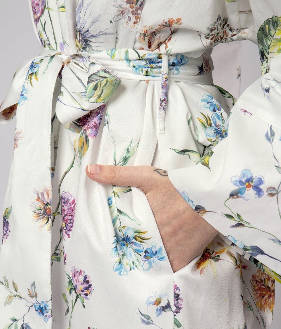 Satino Chalatas Kimono Midsummer (balta), 6 nuotrauka