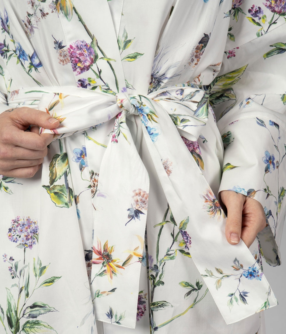 Satino Chalatas Kimono Midsummer (balta), 5 nuotrauka