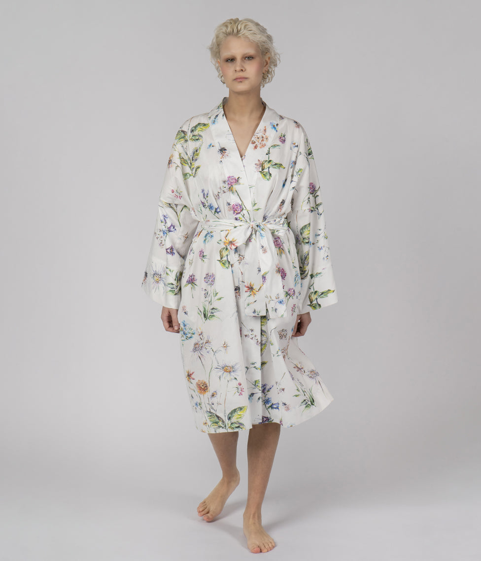 Satino Chalatas Kimono Midsummer (balta), 3 nuotrauka