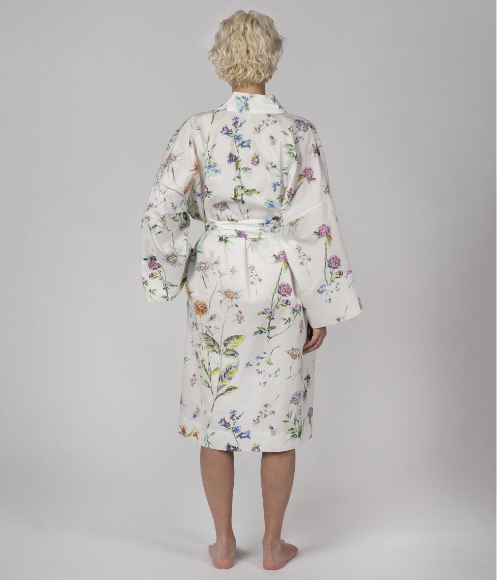 Satino Chalatas Kimono Midsummer (balta), 4 nuotrauka