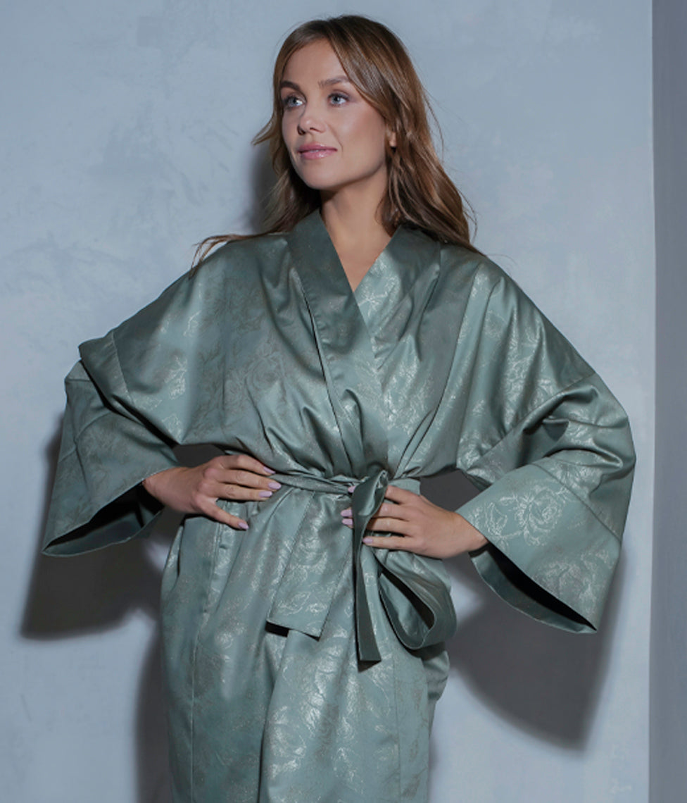 Chalatas Kimono Rose Line Wild Sage (žalia), 5 nuotrauka