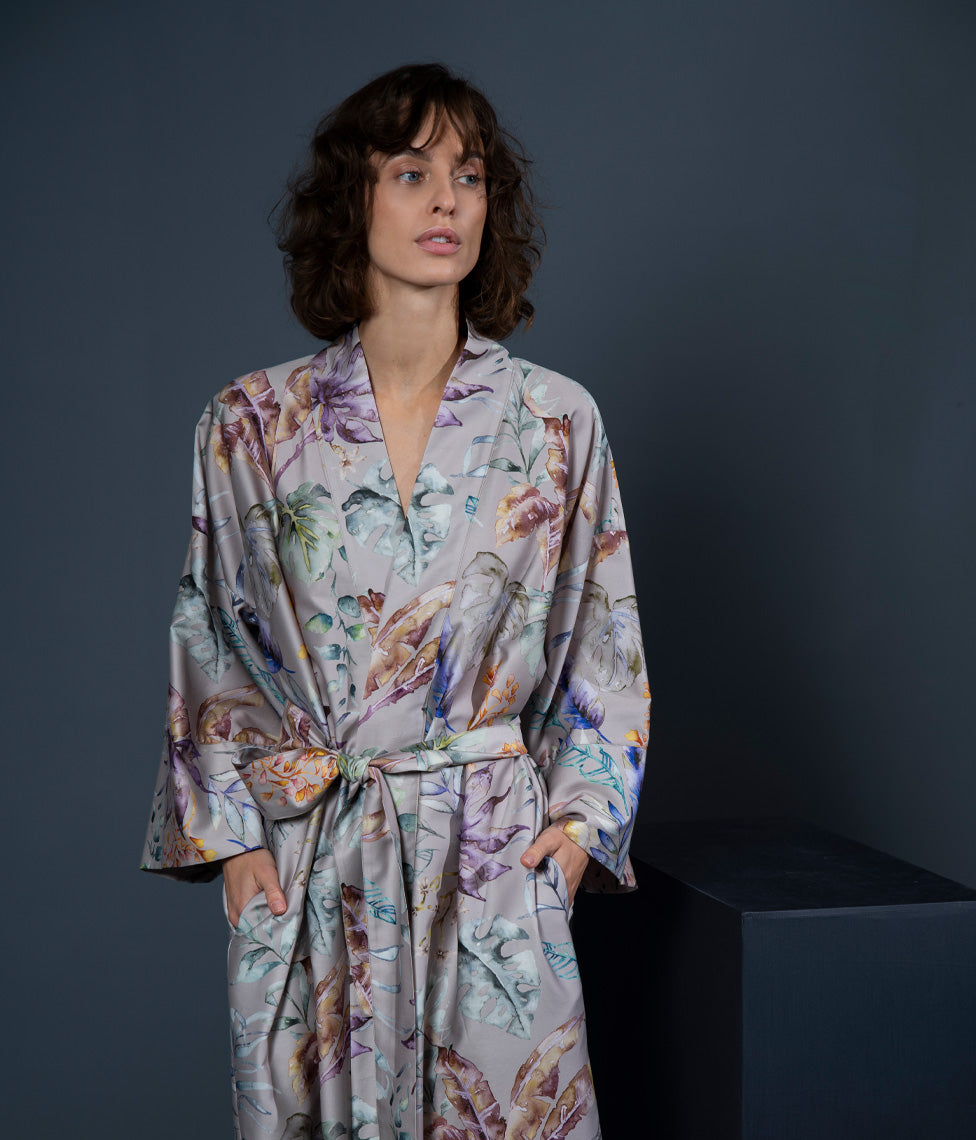 Chalatas Kimono Flora Costera Almond (marga), 2 nuotrauka