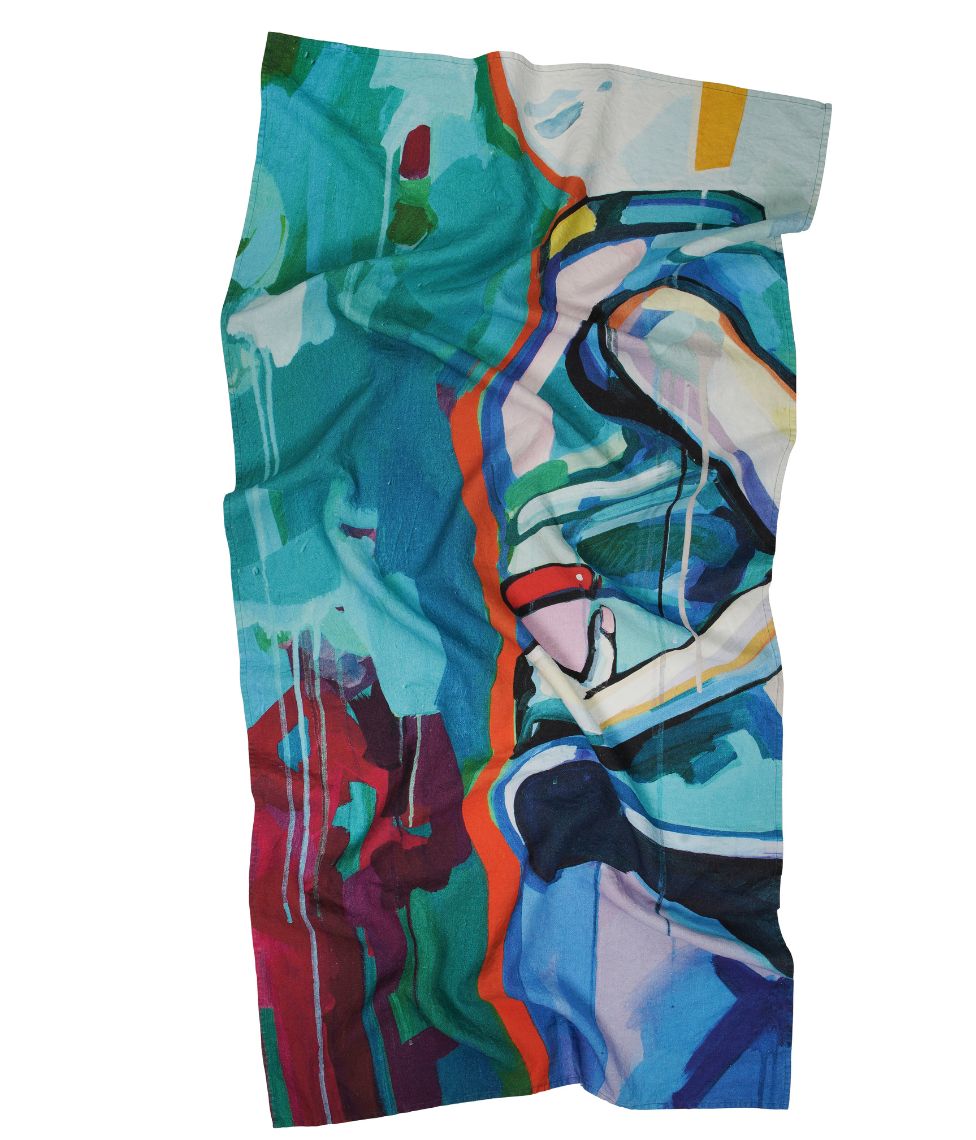 Lininis paplūdimio rankšluostis Poza - Agnė Kišonaitė - 100x180cm (marga)