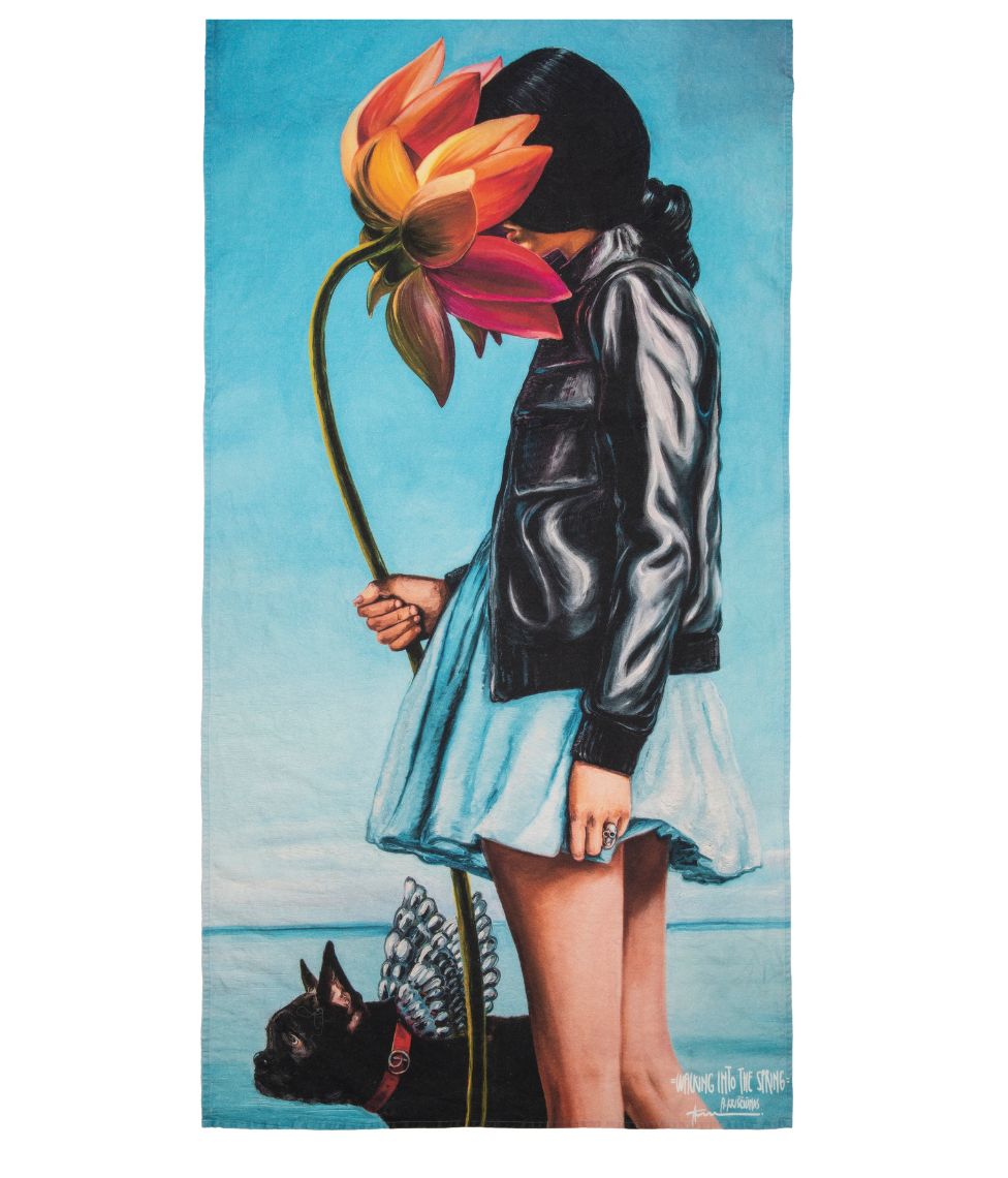 Lininis paplūdimio rankšluostis Walking into the Spring - Algis Kriščiūnas - 100x180cm (marga), 4 nuotrauka