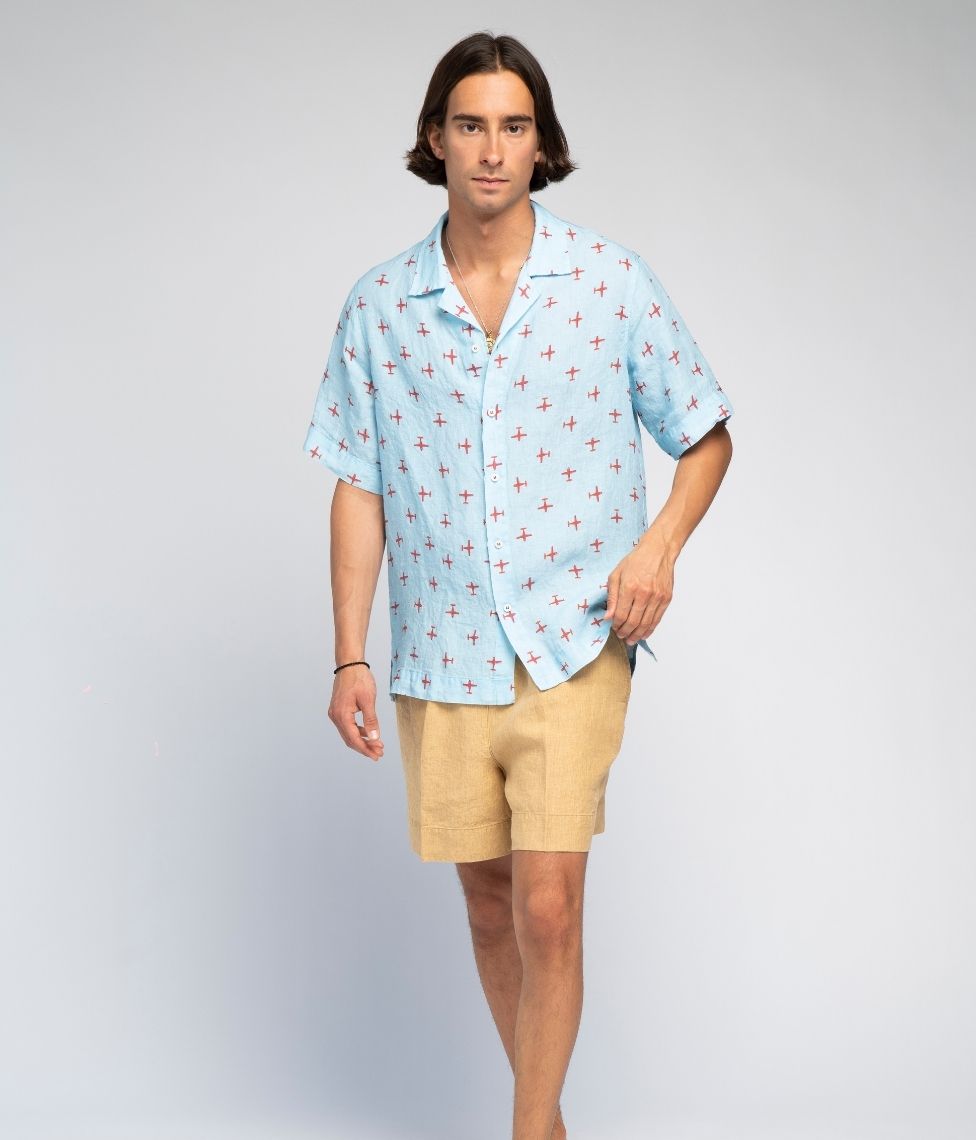 Lininiai marškiniai Airplane Blue - Agnė Kišonaitė (Unisex) (marga)