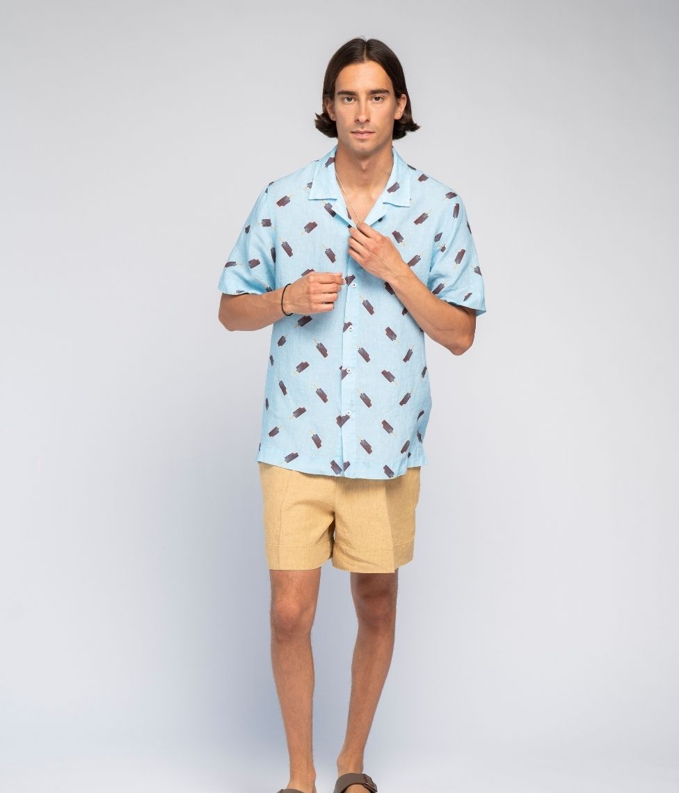 Lininiai marškiniai Ice Blue - Agnė Kišonaitė (Unisex) (marga)
