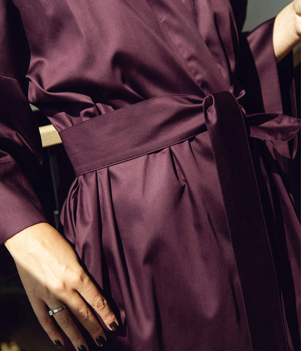 Satino chalatas kimono Solid Elderberry