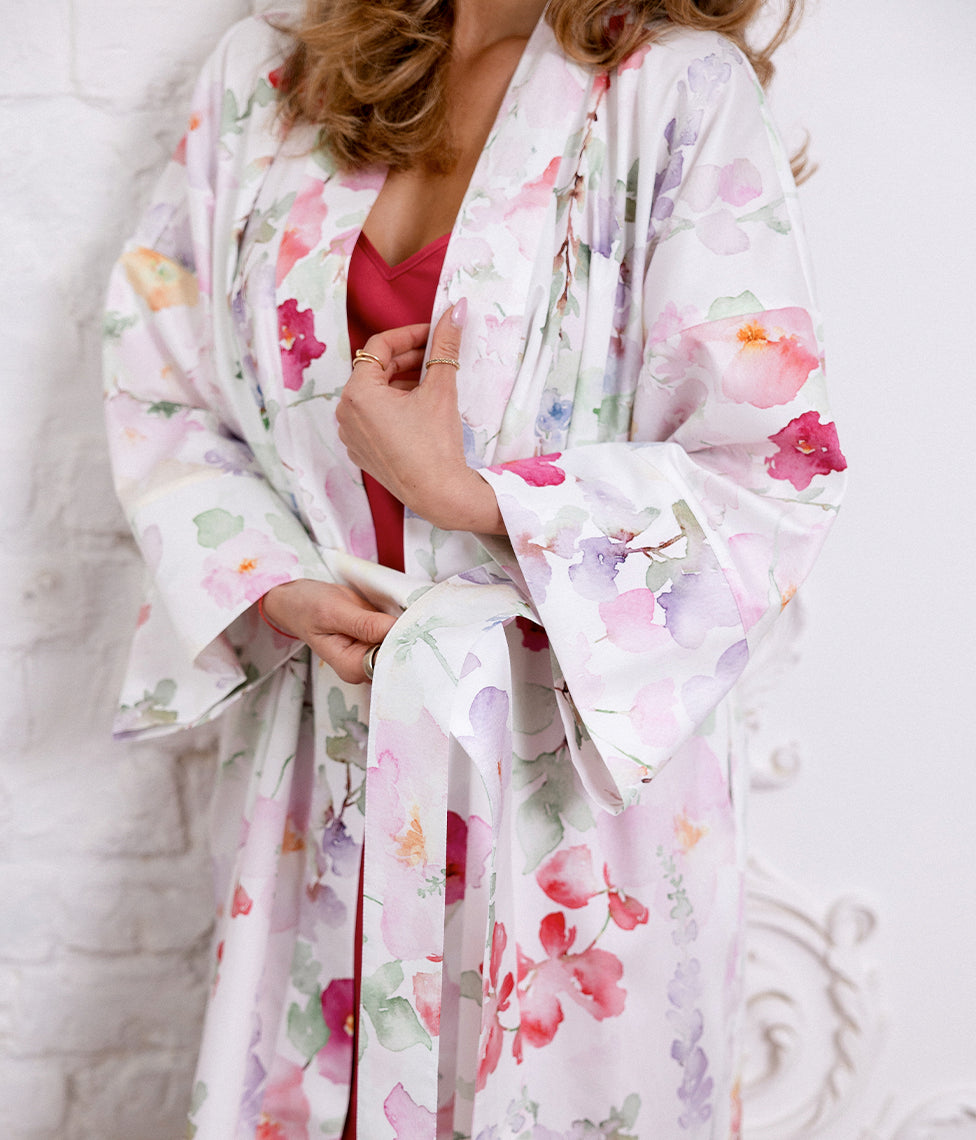 Satino chalatas kimono Garden Mist (marga), 2 nuotrauka