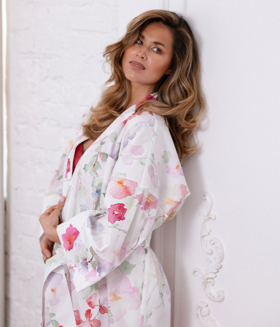 Satino chalatas kimono Garden Mist (marga)