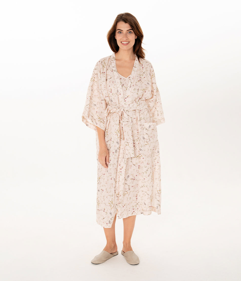 Lininis kimono chalatas Herbary Pink (rausva), 4 nuotrauka