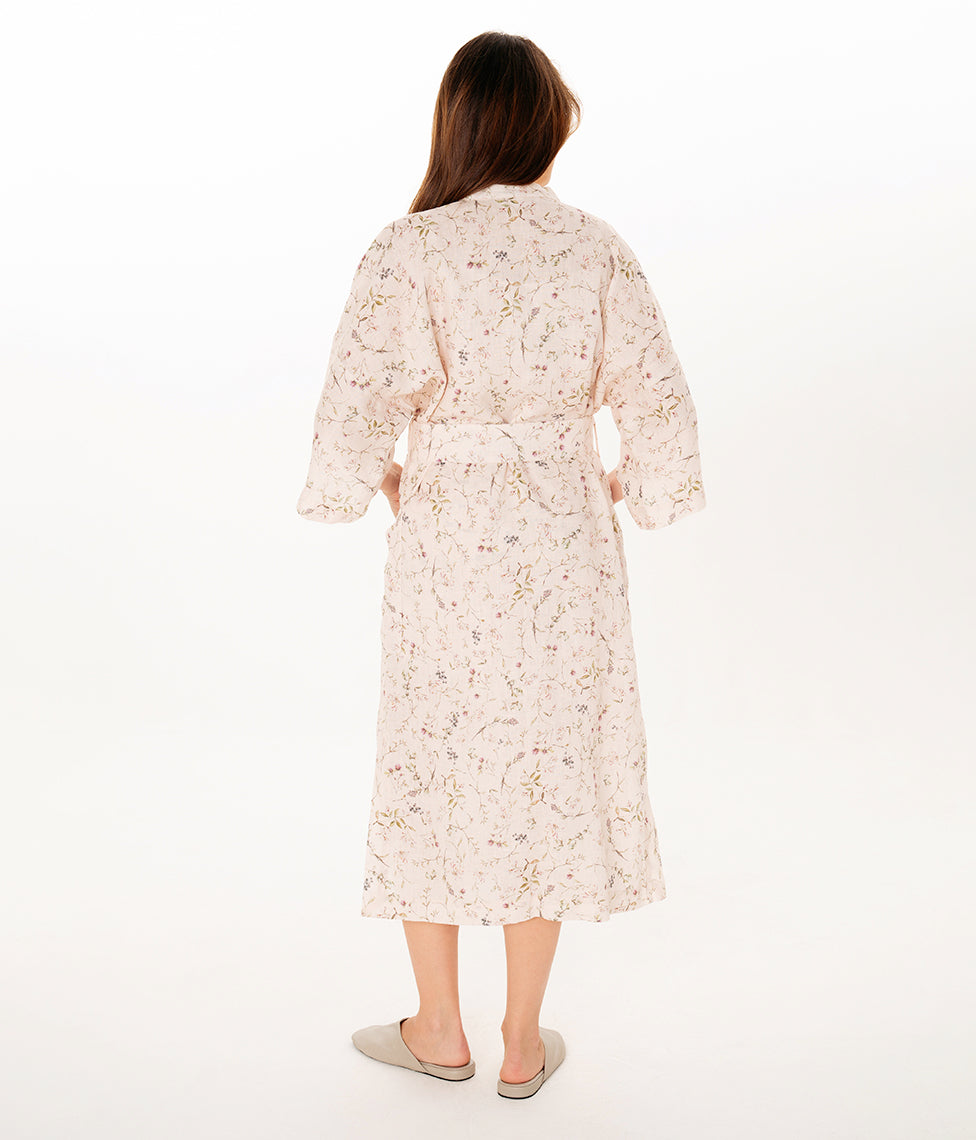 Lininis kimono chalatas Herbary Pink (rausva), 2 nuotrauka