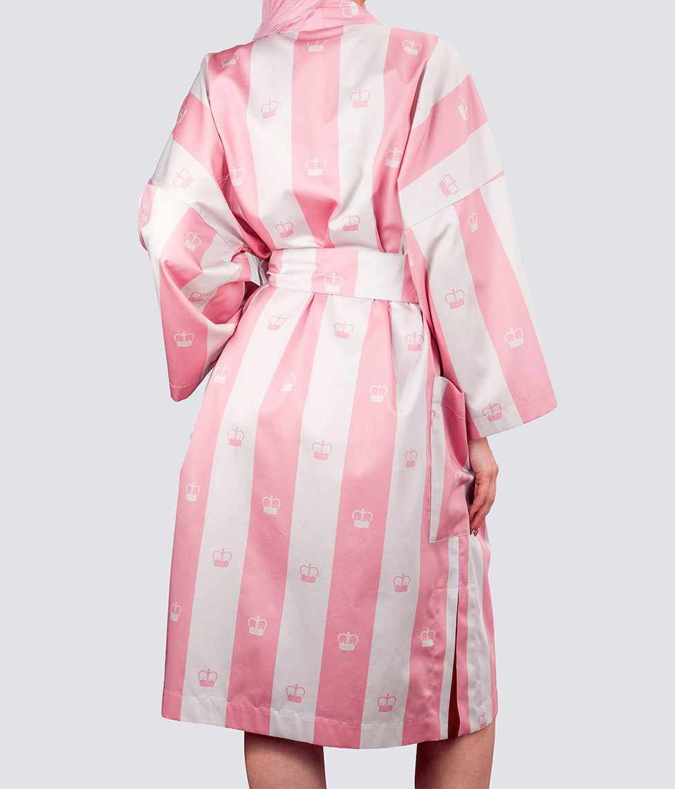 Satino chalatas kimono su maišeliu Slapta Meilė Jūsų Didenybei Pink (balta, rausva), 2 nuotrauka