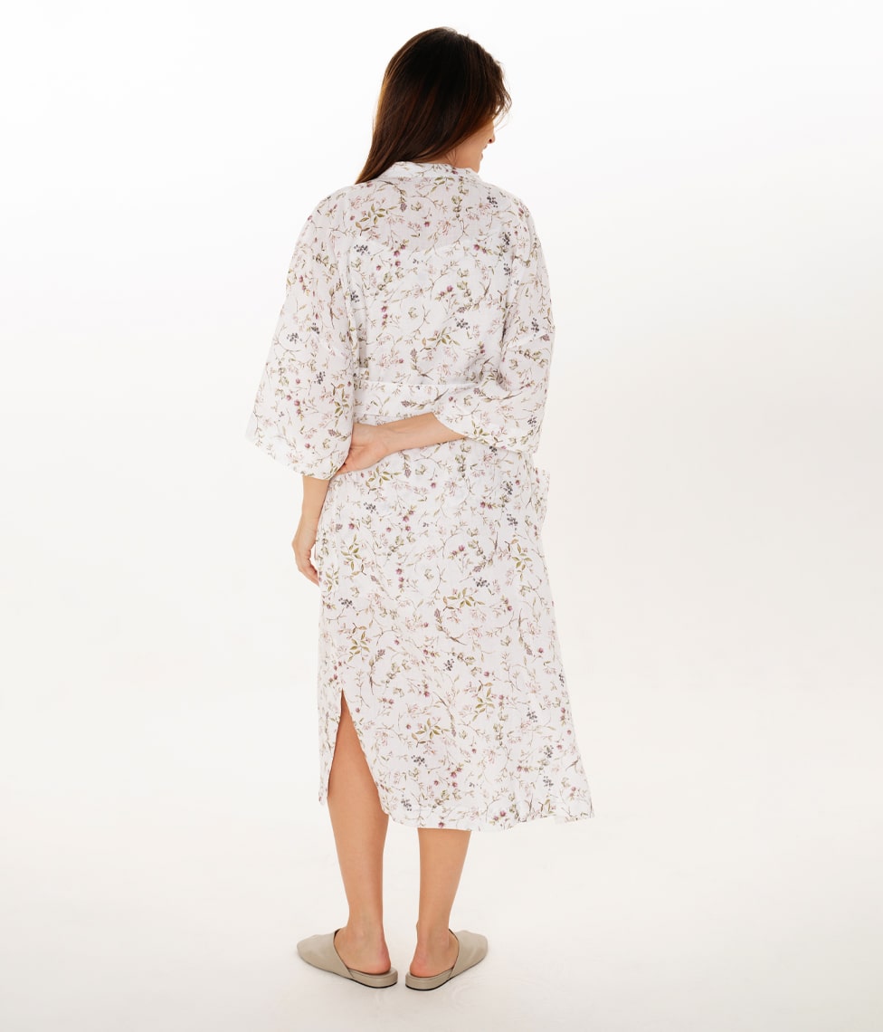 Lininis kimono chalatas Herbary White (marga)