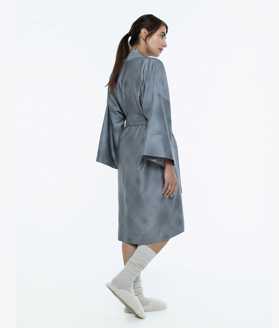 Satino chalatas kimono Mirage Grey (pilka), 2 nuotrauka
