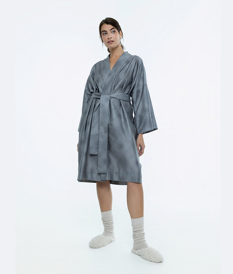 Satino chalatas kimono Mirage Grey (pilka)