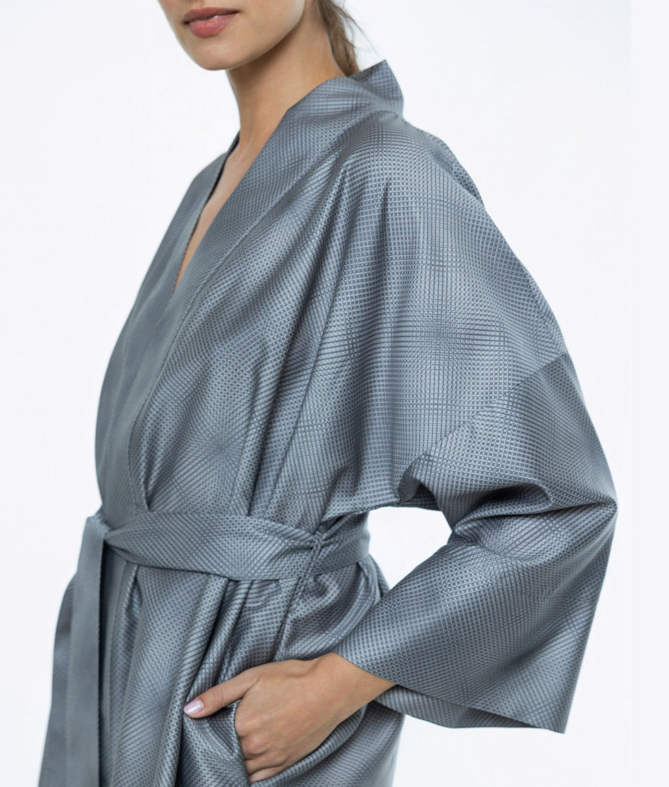 Satino chalatas kimono Mirage Grey (pilka), 5 nuotrauka