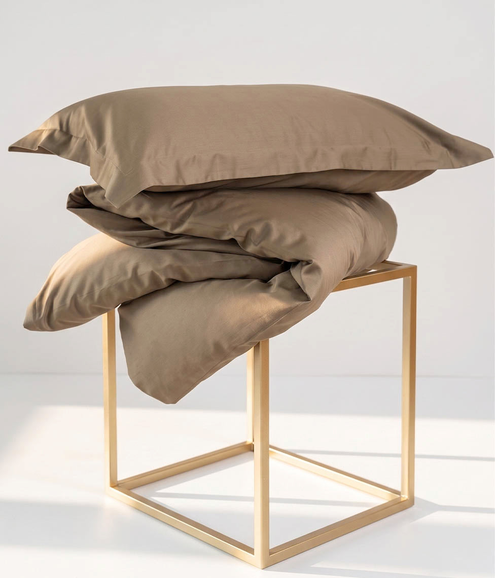 Satino patalynės komplektas Solid Oak (ruda), 2 nuotrauka