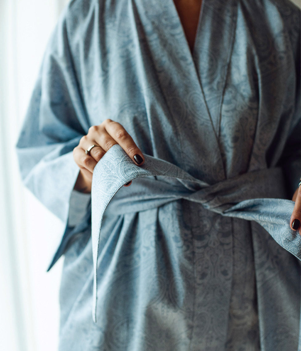 Satino chalatas kimono Paisley Ocean