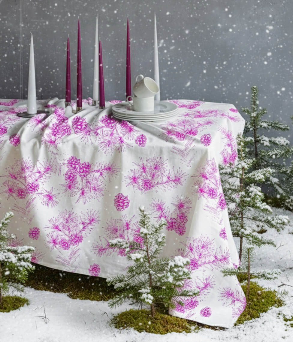Lininė staltiesė Pine Cyclamen (balta, ciklameno), 5 nuotrauka