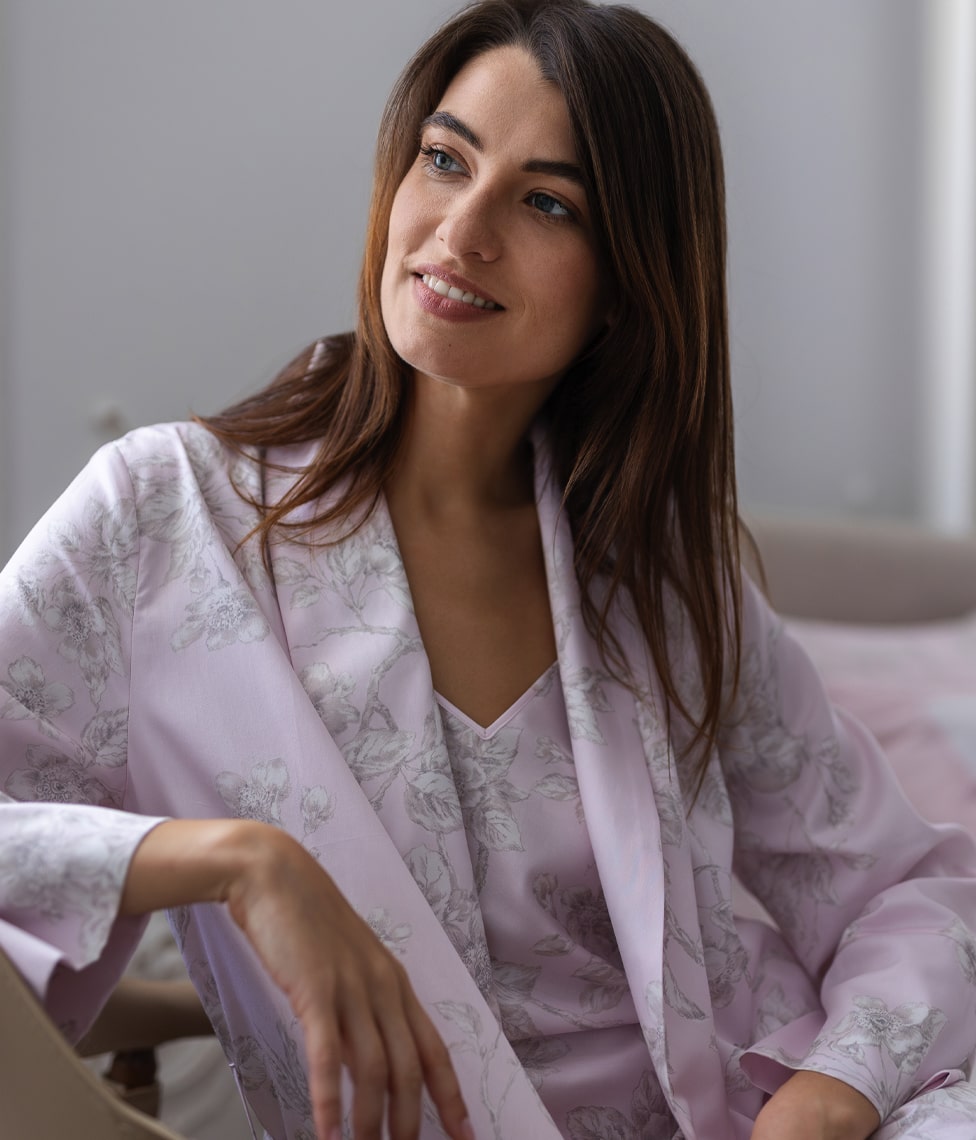 Klasikinis satino chalatas Eden Primrose Pink (rausva), 6 nuotrauka