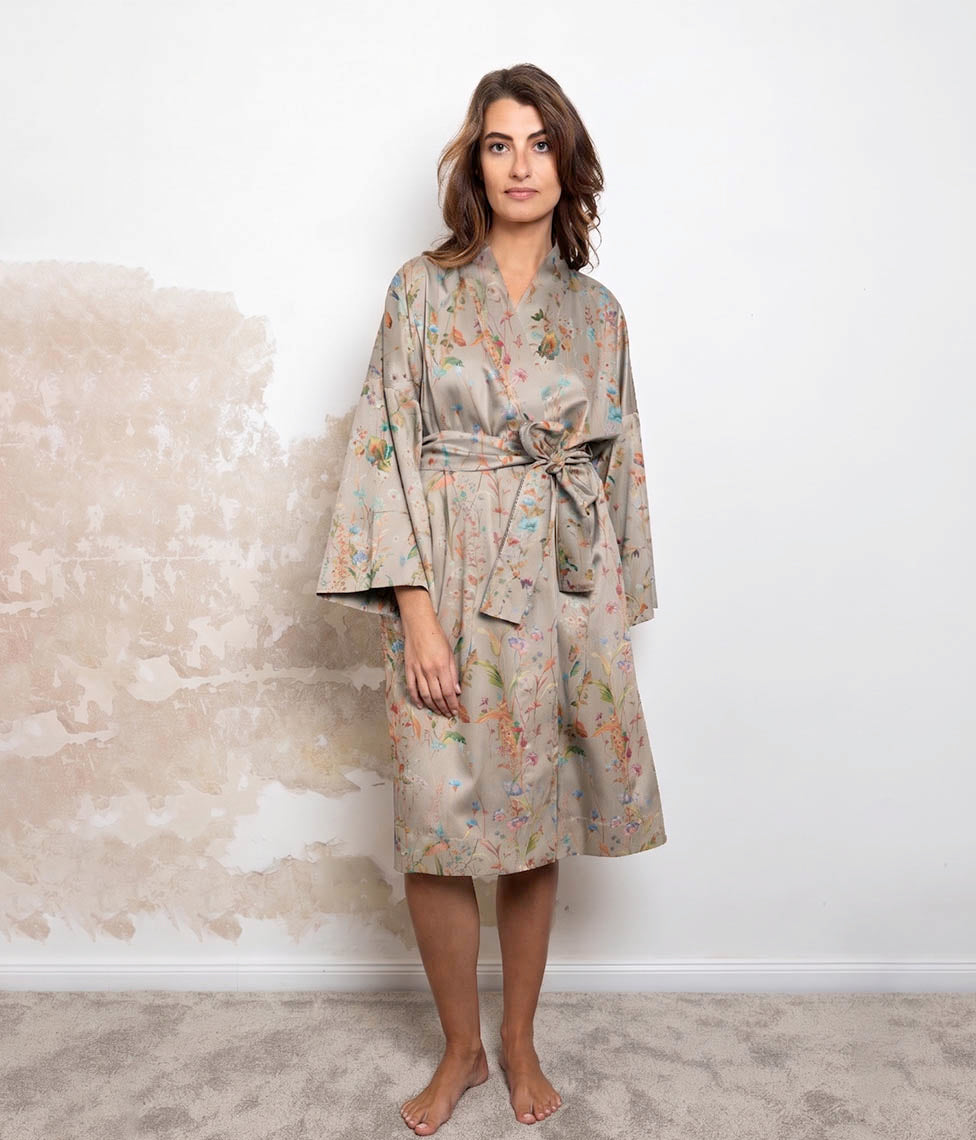 Satino chalatas kimono Summer Life Almond