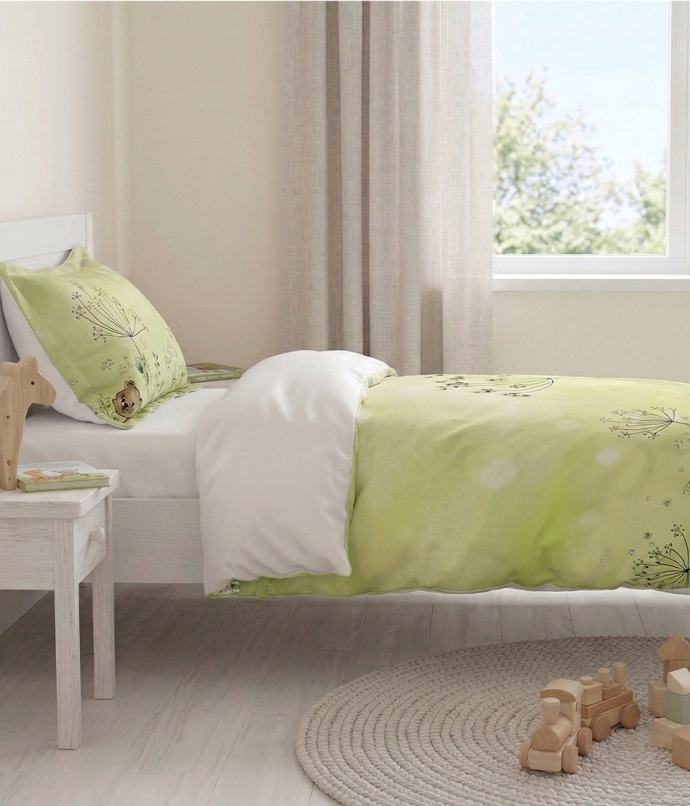 Vaikiškas satino patalynės komplektas Teddy Green (žalia), 2 nuotrauka