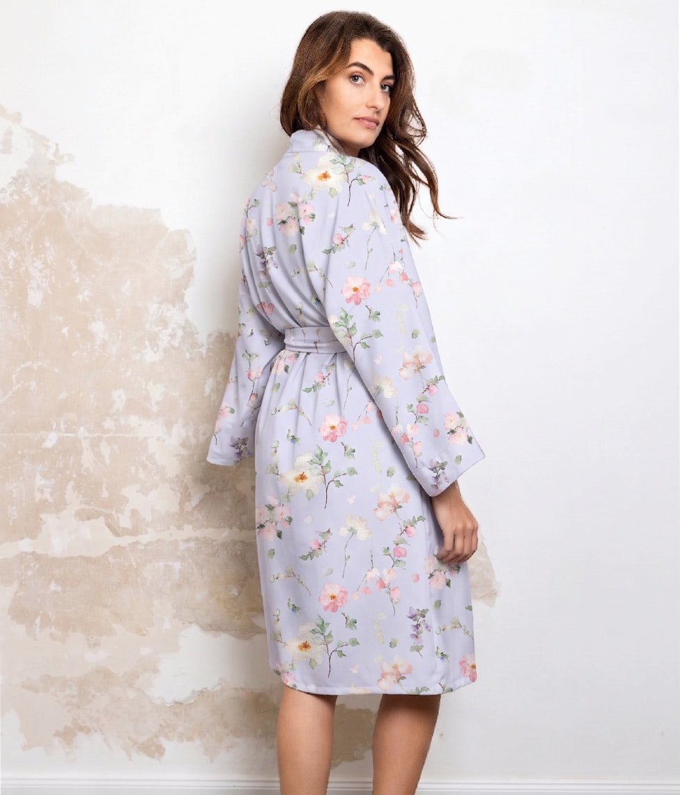 Satino chalatas kimono Whisper Sky (marga, melsva), 2 nuotrauka