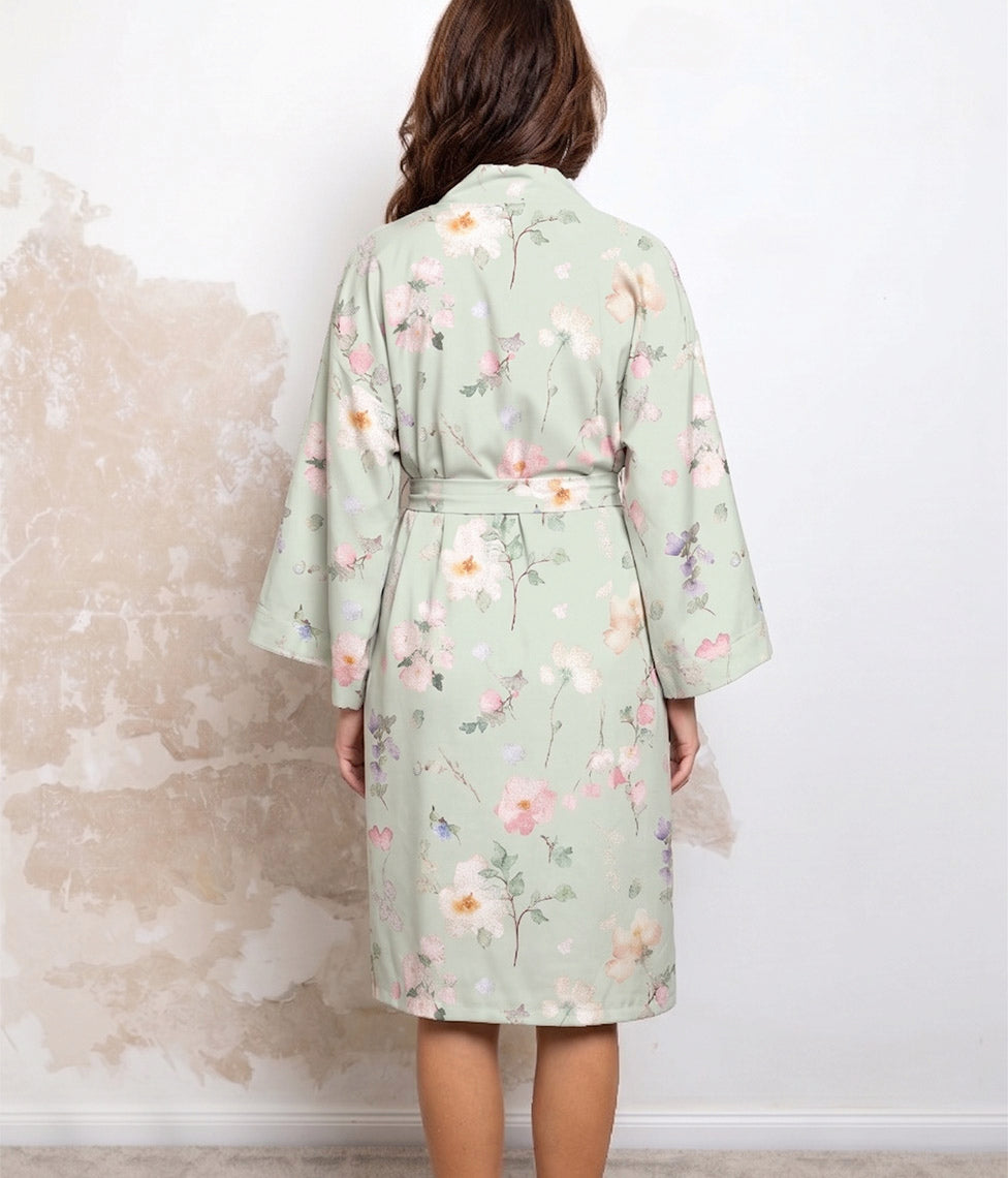 Satino chalatas kimono Whisper Mint (marga), 2 nuotrauka