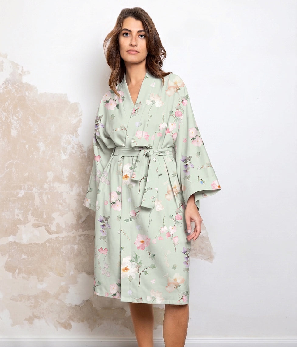 Satino chalatas kimono Whisper Mint (marga)