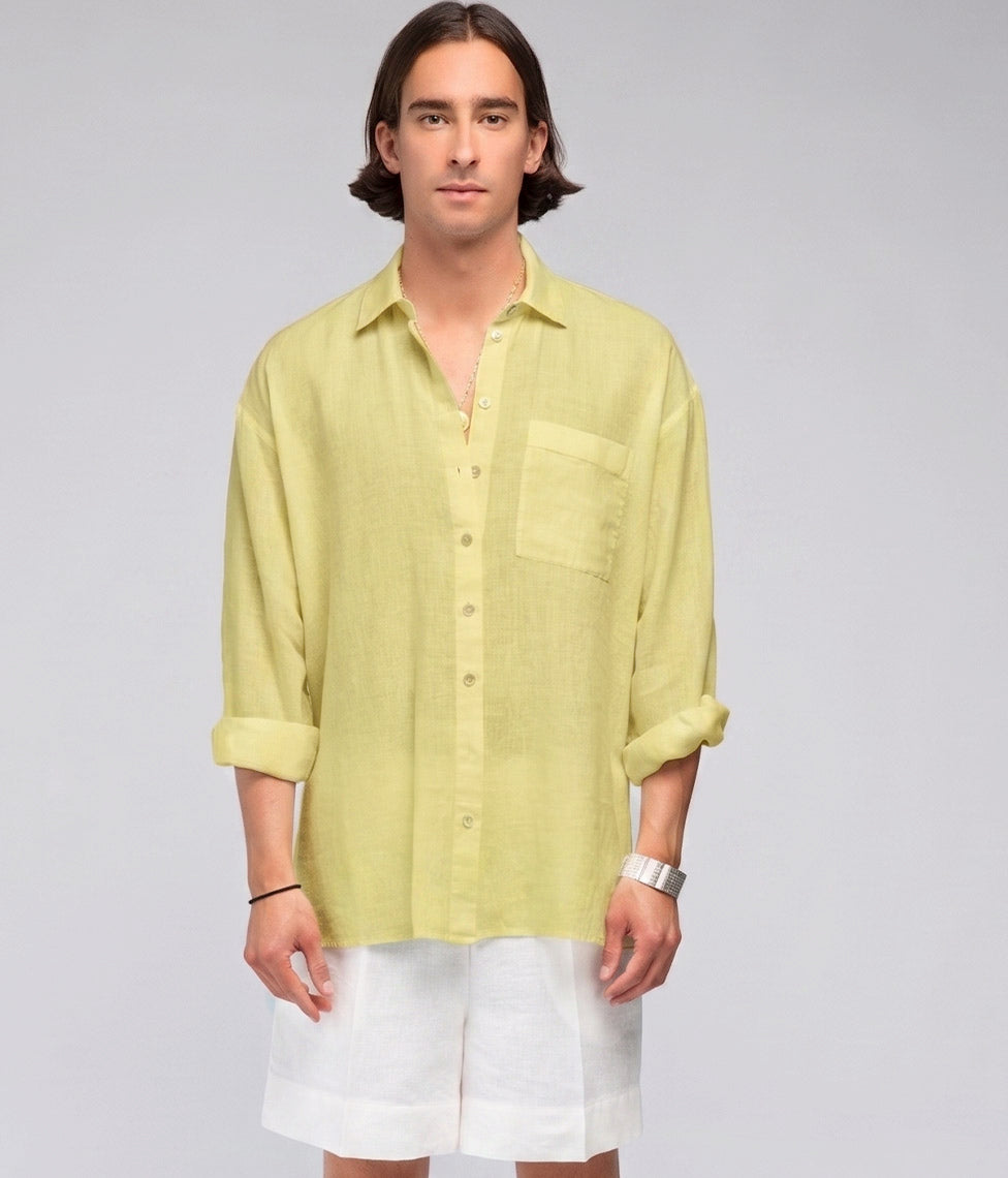 Lininiai marškiniai OVERSIZE UNISEX Yellow (geltona), 2 nuotrauka