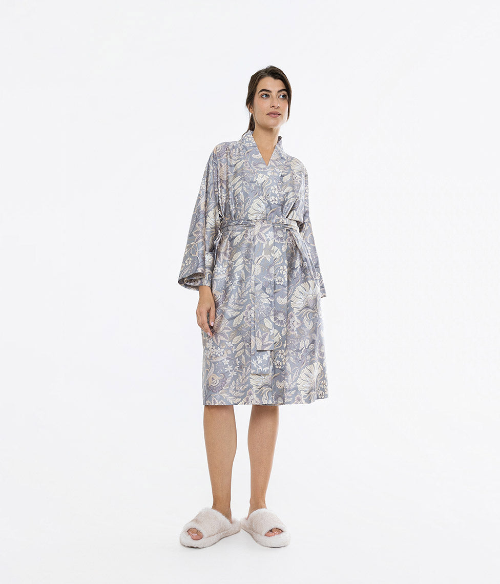 Satino chalatas kimono Boho Fog (marga), 2 nuotrauka