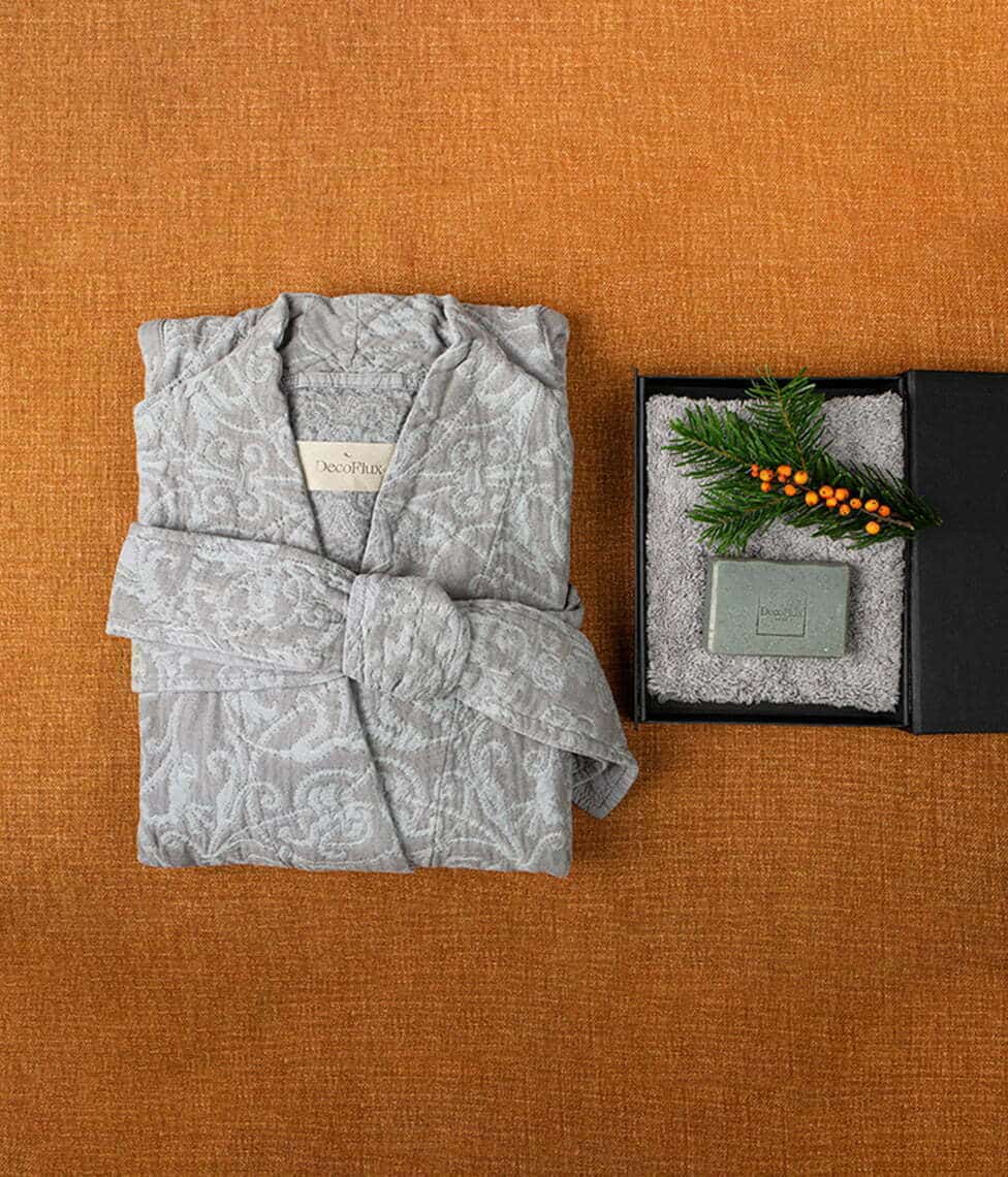 Medvilninis chalatas Versailles Slate (pilka), 2 nuotrauka