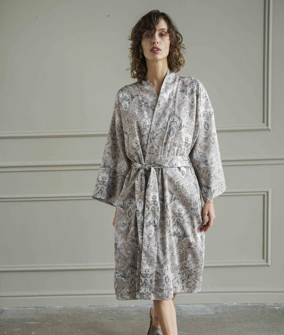 Chalatas kimono Heritage Cashmere (marga, rusva)