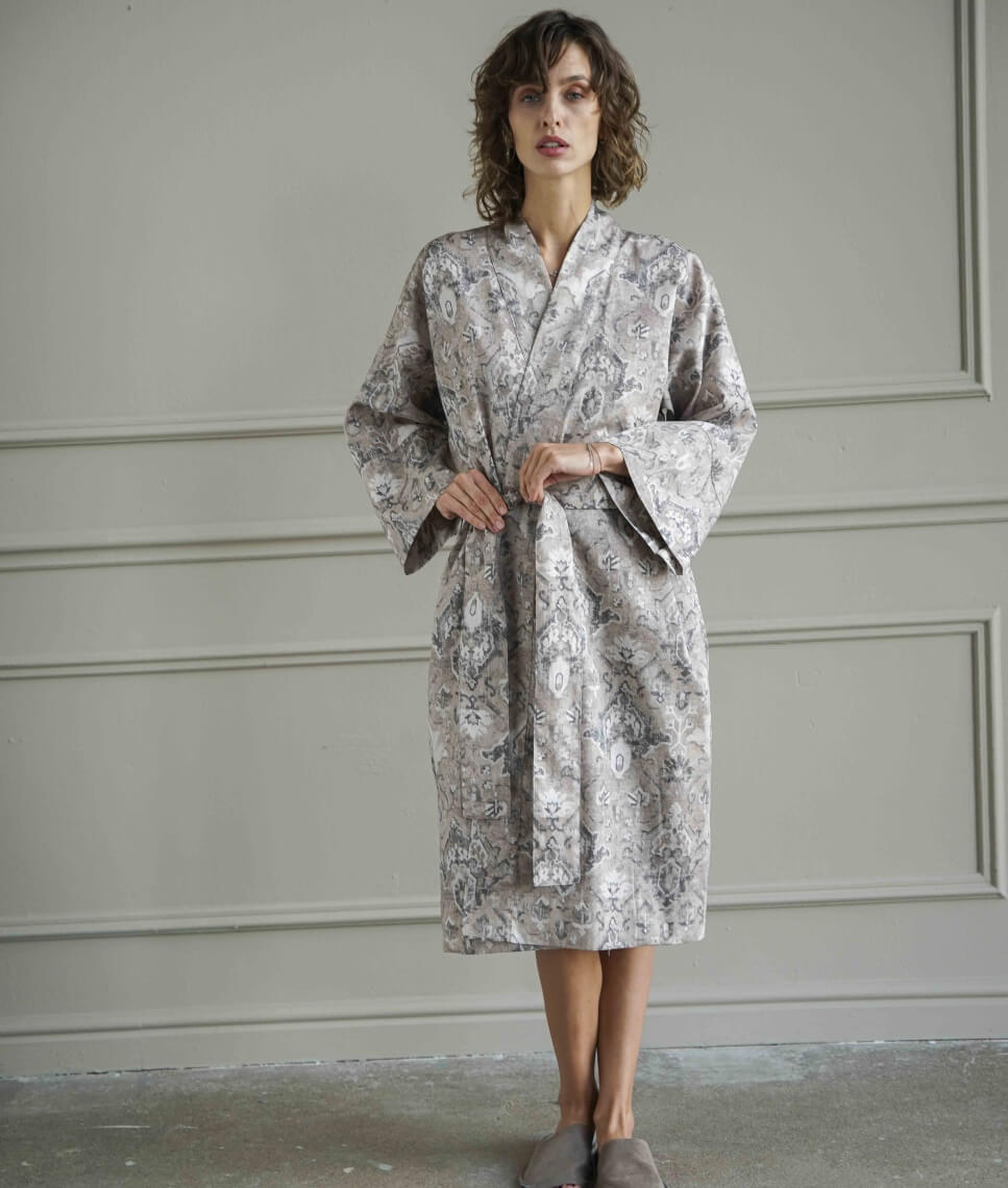 Chalatas kimono Heritage Cashmere (marga, rusva), 3 nuotrauka