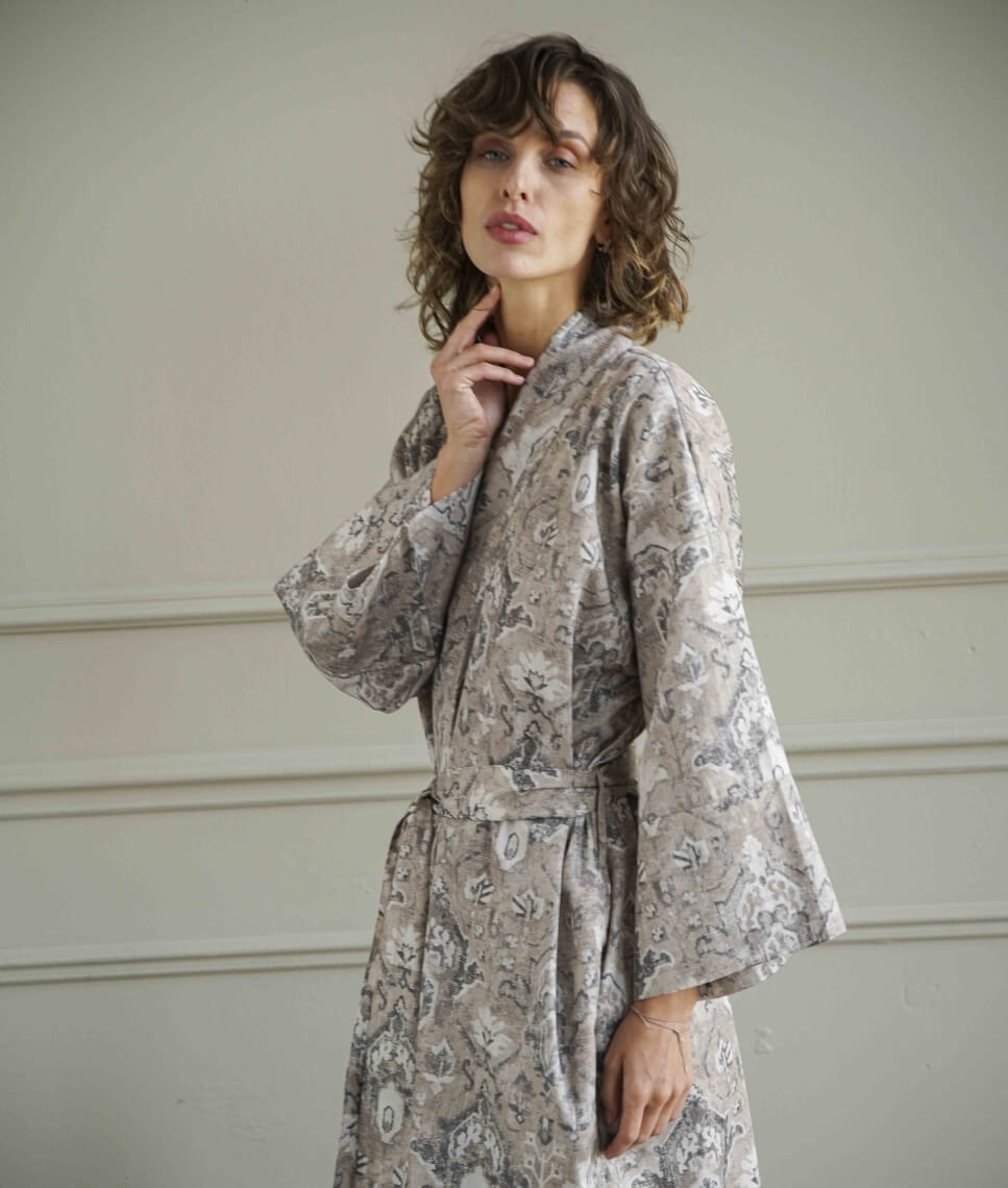 Chalatas kimono Heritage Cashmere (marga, rusva), 4 nuotrauka