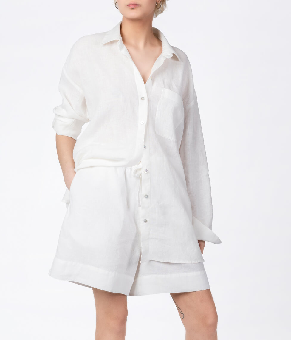 Lininiai marškiniai OVERSIZE UNISEX Milky White (pieniškai balta), 4 nuotrauka