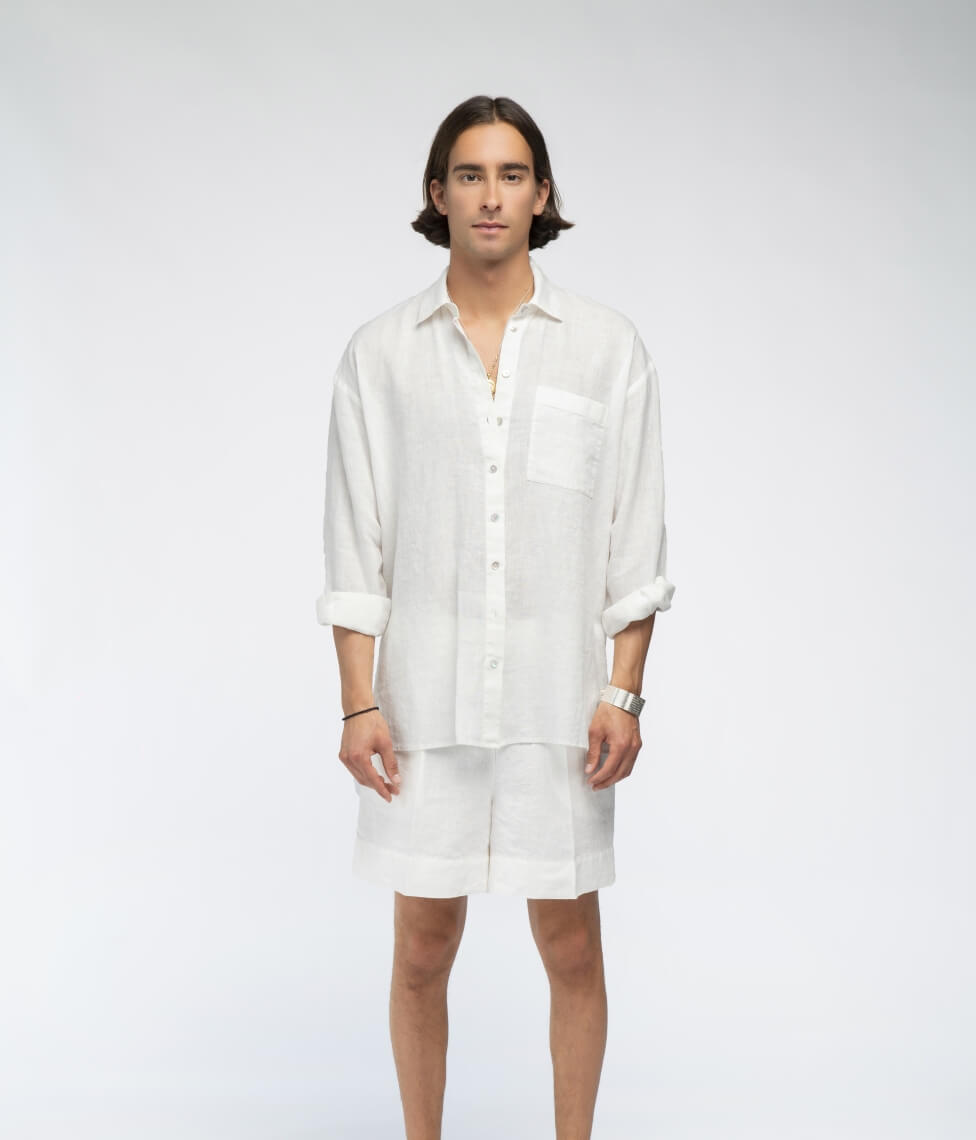 Lininiai marškiniai OVERSIZE UNISEX Milky White (pieniškai balta), 9 nuotrauka