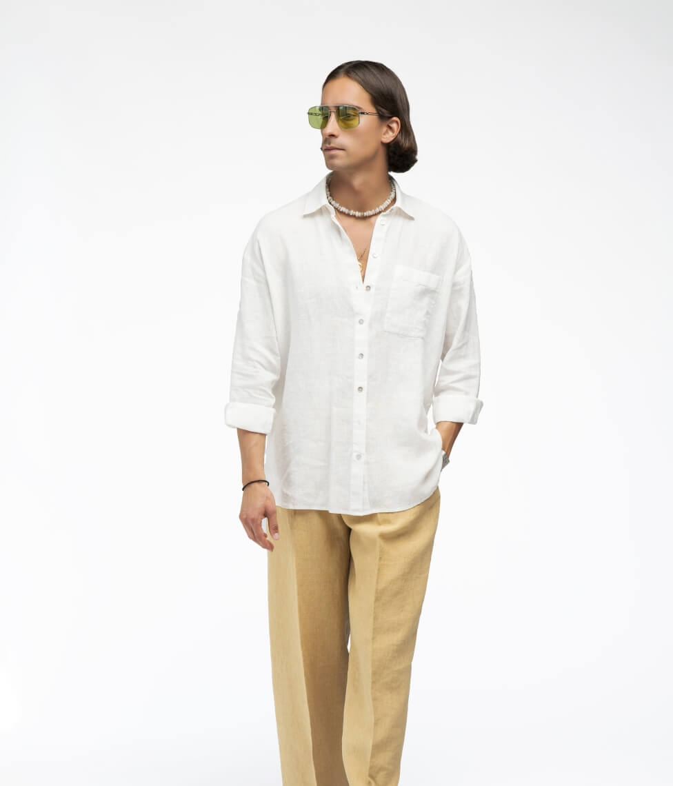 Lininiai marškiniai OVERSIZE UNISEX Milky White (pieniškai balta), 8 nuotrauka