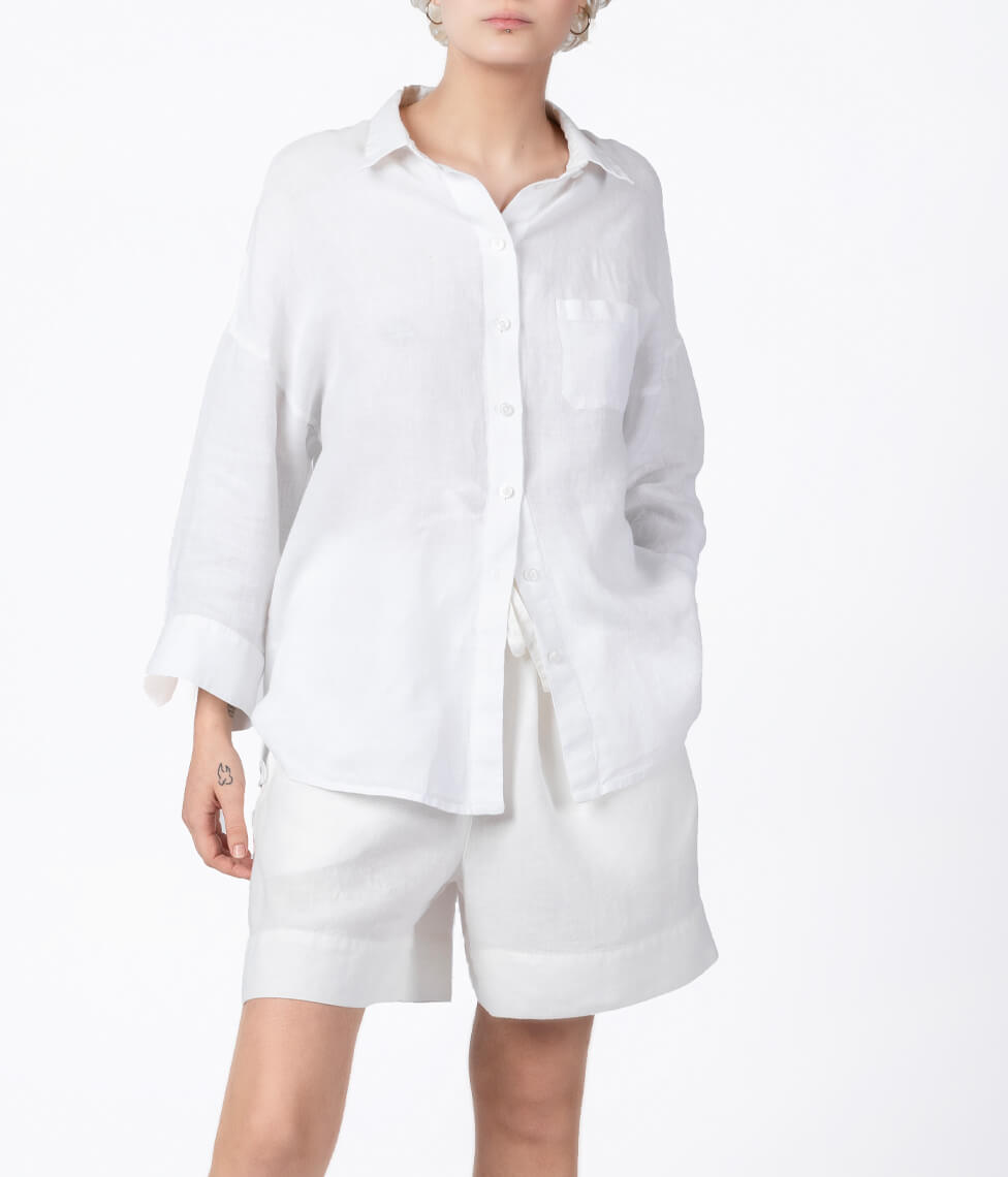 Lininiai marškiniai OVERSIZE UNISEX Milky White (pieniškai balta), 7 nuotrauka