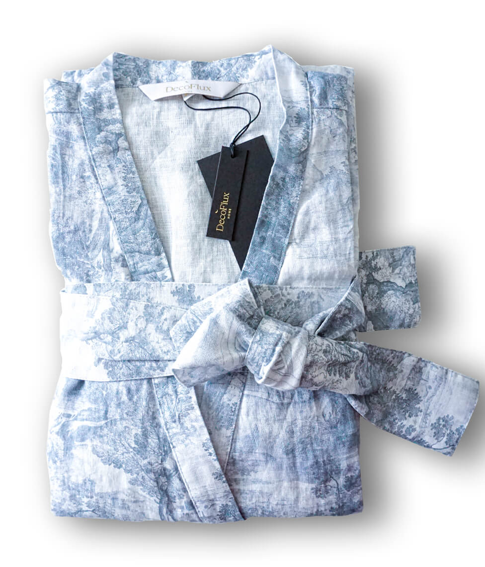 Lininis kimono chalatas Toile Blue (mėlyna)
