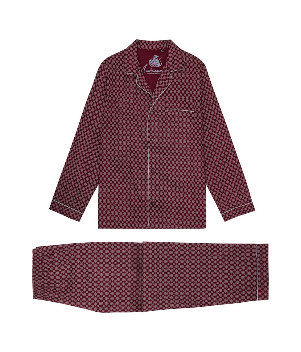 Vyriška pižama Ambassador Burgundy Diamond (švarkas+kelnės)