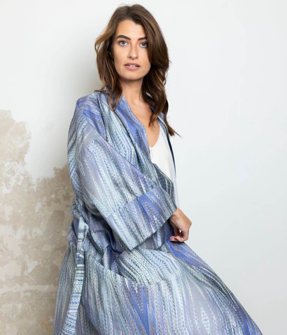 Satino chalatas kimono Creation Of The World Blue by Čiurlionis (marga), 2 nuotrauka