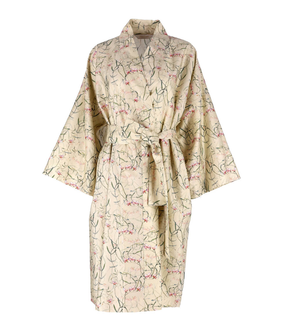 Satino chalatas kimono su maišeliu Dreamy Ecru (gelsva)