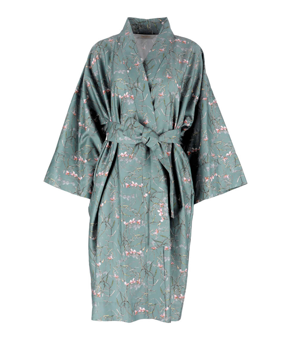 Satino chalatas kimono su maišeliu Dreamy Ocean (marga)
