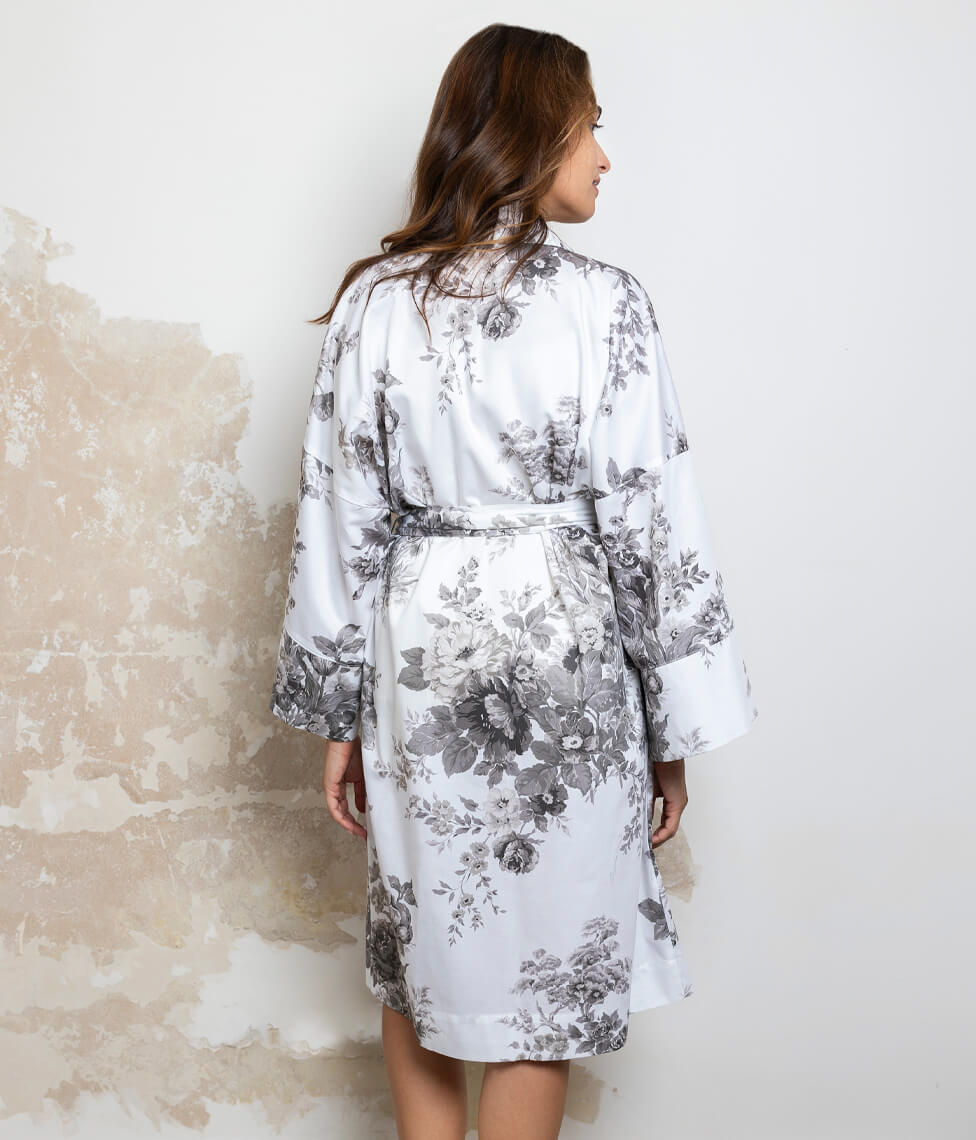 Satino chalatas kimono Eternal Rose Beige (balta, smėlio), 2 nuotrauka
