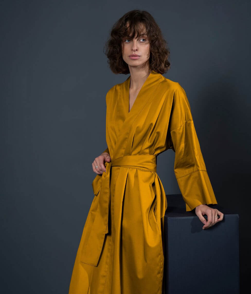 Satino chalatas kimono Solid Antique Gold (sendinta auksinė), 2 nuotrauka