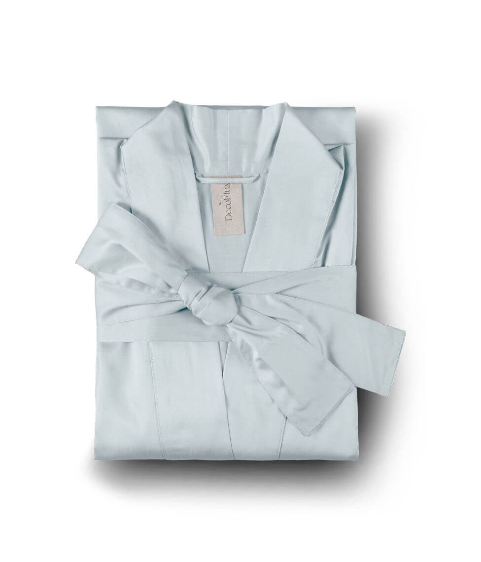 Satino chalatas kimono Solid Light Blue (šviesiai mėlyna)